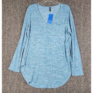 Allegrace Tunic Top Womens 14W Blue‎ Space Dye Long Sleeve V-Neck Pocket NEW